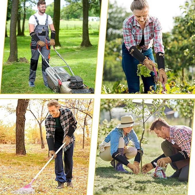 HANDLANDY Long Gardening Gloves for Men & Women, Cowhide Leather Rose Pruning Gloves, Breathable Thorn Proof Gauntlet Gloves (Brown-Cowhide, L)