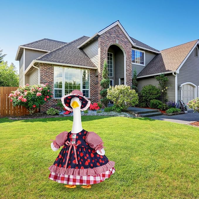 Lolita Goose Outfit Set for 23'' H Plastic Porch Cement Statue Cute Lolita Skirt Fall Spring Summer Goose Costume for Indoor Outdoor Yard Lawn Patio Art Decor(Strawberry)