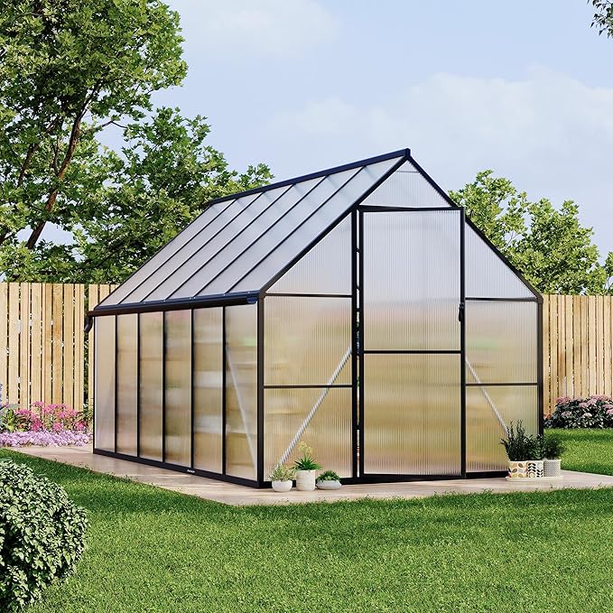 8'x12' Aluminum-Framed Polycarbonate Greenhouse, Heavy Duty Polycarbonate Greenhouse with Quick Setup Structure and Roof Vent, Large Enhanced Aluminum GreenhouseKit for Outdoors