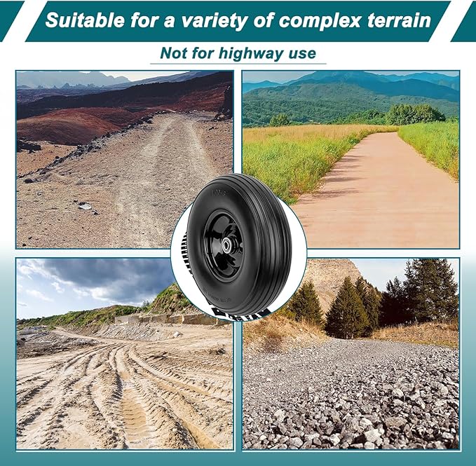 4.00-6 Flat-Free Solid Tire and Wheel 13" Wheelbarrow Tire by Cenipar With 3/4" & 5/8" Grease Bushing and 1.75" Centered Hub 4.00-6 tire and wheel for Garden Cart Trolley Hand Truck, 2 PC