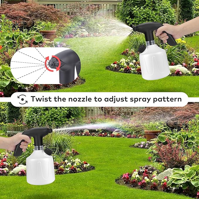 Electric Spray Bottle Automatic Plant Mister 1.8L Rechargeable Battery Powered Sprayer Continuous Spray Bottle,Pump Sprayer, Indoor Watering Can for Plants White
