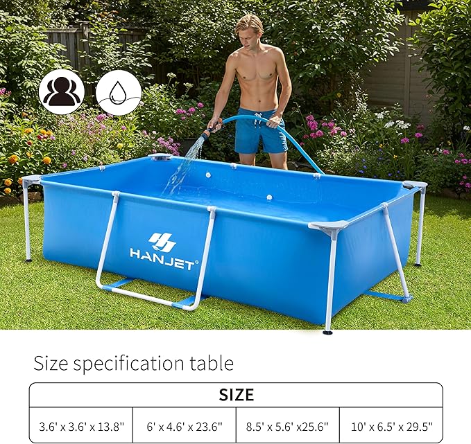 3.6 Foot x 13.8 Inch Kids Swimming Pool Above Ground, Rectangle Eco-Friendly Odorless Backyard Pool, Easy to Clean & Durable Frame for Toddlers