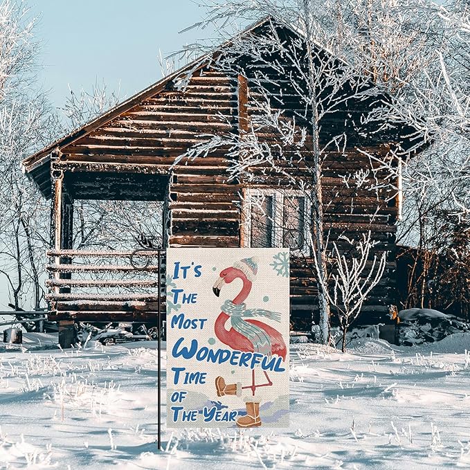 Seasonal Garden Flags Funny Flamingo Flags Double Sided Flag Seasonal Set of 11 Holiday Christmas Gifts Farmhouse Indoor Outdoor Yard Lawn Decorations 12.5x18 Inch