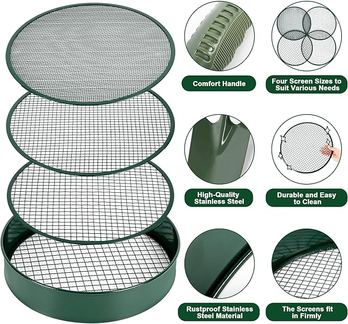 Soil Sifter for Gardening,Compost Dirt Garden Rock Soil Sifter Compost Dirt Garden Soil Sieve for Gardening