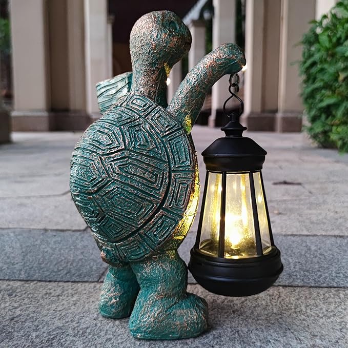 Turtle Garden Statue Outdoor Décor with Solar Lights Lantern,Turtle Solar Light Figurines Outside Decorations for Yard,Lawn,Patio, Balcony, Unique Housewarming Gifts