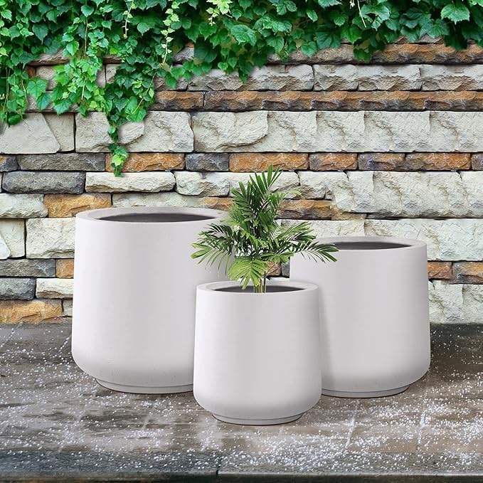 Kante 15.3"+11.6"+8.2" Dia Round Concrete Planter, Large Outdoor Indoor Planter Pots Containers with Drainage Holes and Rubber Plug for Home Garden Patio, Pure White