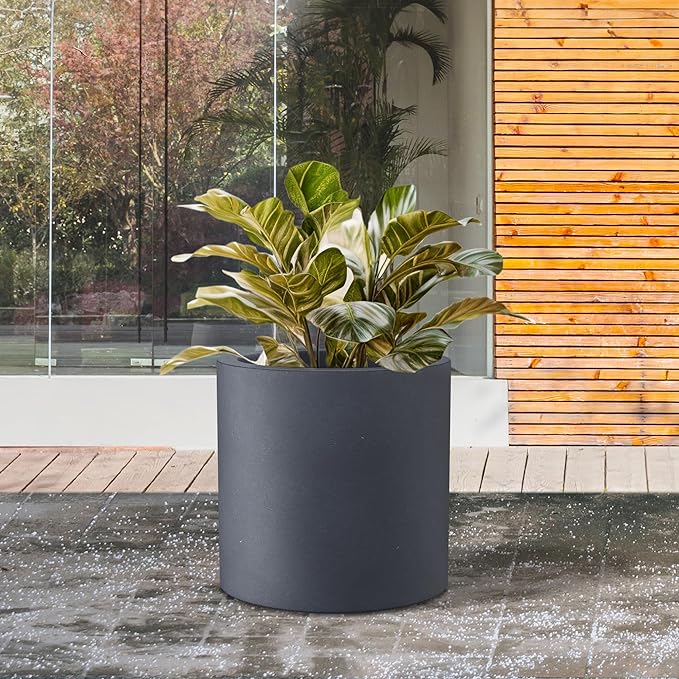 Kante 12.6" Dia Round Concrete Planter, Modern Style Large Cylindrical Plant Pot with Drainage Hole and Rubber Plug for Indoor Outdoor Patio, Charcoal