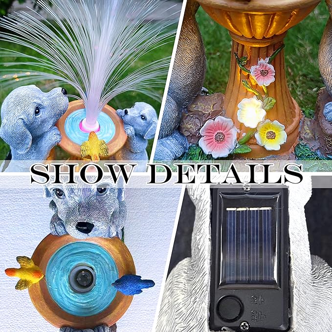 Solar Dog Statues Garden Decor with LED Lights -Resin Dogs Figurines Lights and Colour Changing Fiber Optical Light, Outdoor Decorations for Patio Yard Lawn Ornaments-Gifts for Housewarming