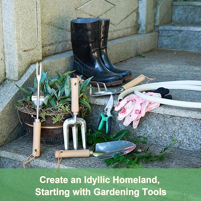 Gardening Tools of 9 Pieces | Stainless Steel Heavy-Duty Gardening Hand Tools with a Delicate and Durable Storage Bag and Anti-Slip Rubber Gloves | Pink