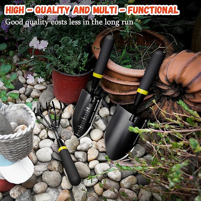 Garden Tool Set with Heavy Duty Stainless Steel, Gardening Hand Tools and Supplies with Durable Storage Case, 4-Piece for Weeding Planting and Cultivating