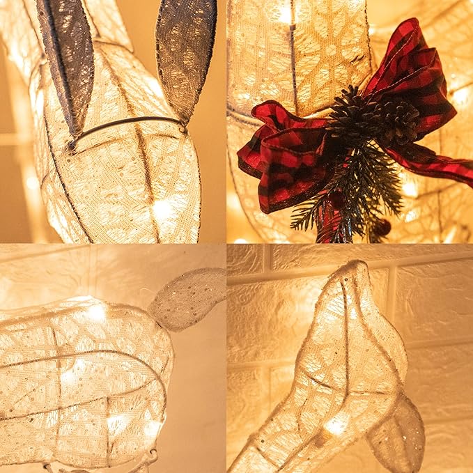 Hourleey 3-Piece Pre-Lit Reindeer Family Set, 3D Plug in 170 Count Warm White Lighted Decoration, Waterproof Outdoor Christmas Deer Decor for Yard, Patio, Lawn, Garden, Party