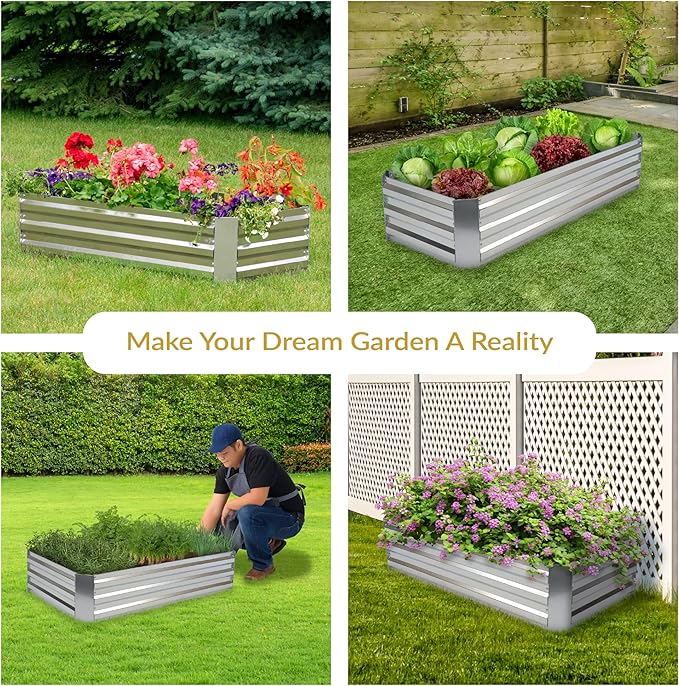Sunnydaze Galvanized Raised Garden Bed - Metal Raised Bed for Gardening - Outdoor Planter Box for Flowers, Plants, and Vegetables - Silver - 48" W x 24" D x 12" H Rectangle