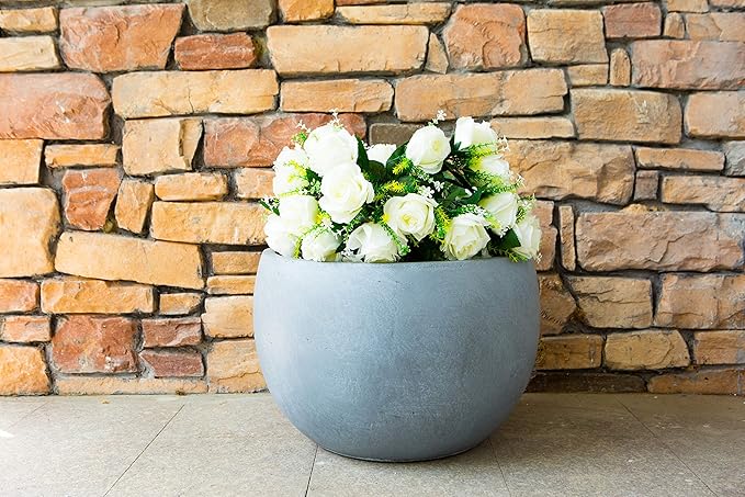 Kante 11.8" Dia Round Concrete Planter, Outdoor/Indoor Large Bowl Plant Pots with Drainage Hole and Rubber Plug for Garden Patio Balcony Home, Slate Gray