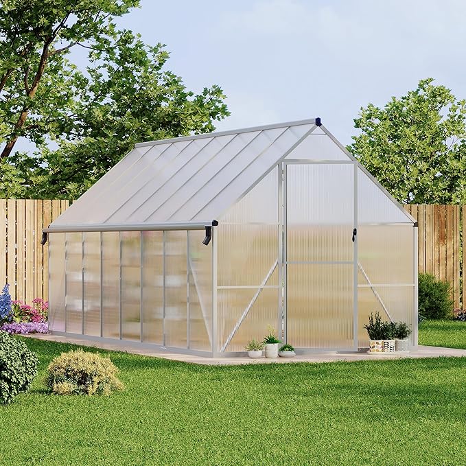 8'X16' Aluminum-Framed Polycarbonate Greenhouse, Heavy Duty Polycarbonate Greenhouse with Quick Setup Structure and Roof Vent, Large Enhanced Aluminum Greenhouses Kit for Outdoors