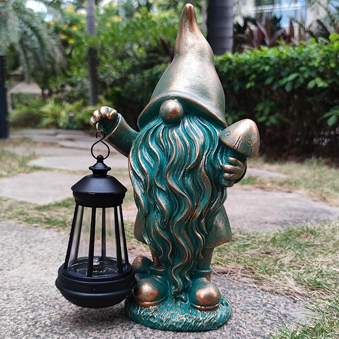 Gnomes Garden Statue Outdoor Décor with Solar Lights Lantern,Gnome Solar Light Figurines Outside Decorations for Yard,Lawn Patio, Balcony, Unique Housewarming Gifts