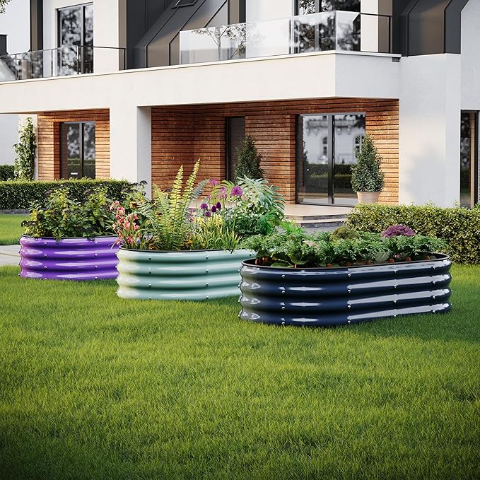 Galvanized Metal Planter Round Raised Garden Bed Kit for Gardening Outdoor,3x3x1ft Planter Grow Garden Box Raised Flower Bed,Round Galvanized Planter Outdoor Large Metal Fire Pit Ring