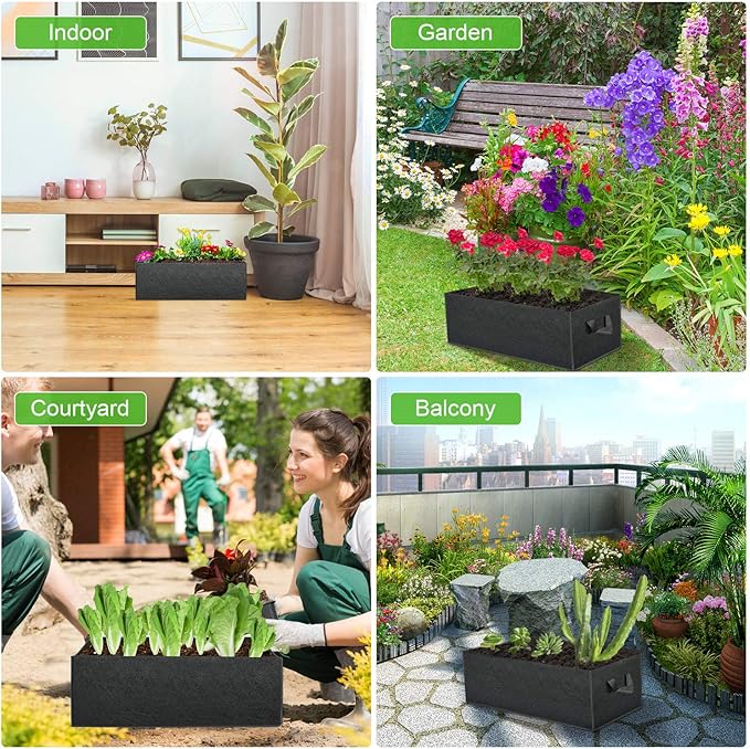 ANGELIOX 1 Pack 38 Gallon Grow Bags, 400g Thickened Nonwoven Fabric Raised Garden Bed Square Flower Planter Containers for Carrot Onion,Flowers,Fruit/Growing Pots with Handles(120x60x20cm)