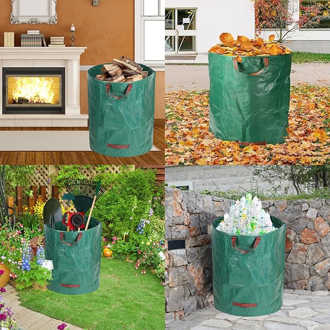 2 PCS 72 Gallon Yard Waste Bags, Reusable Lawn and Leaf Bags Heavy Duty Garden Bags with 2 Pair Gloves for Clean Up Outdoor Debris Leaves Grass Clippings