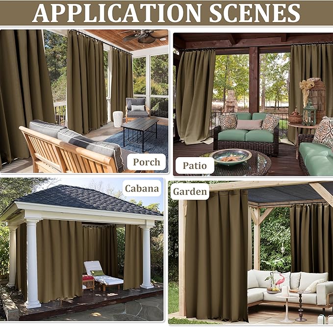 Gazebo Universal Replacement Privacy Curtain,12'×16' Gazebo Outdoor Waterproof Curtains, 4-Panels Sidewall Curtains with Double Zipper for Patio Canopy, Garden and Backyard (Curtain Only)