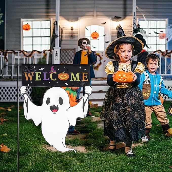 Halloween Garden Flag - Halloween Decorations Outdoor, Yard Flag for Outdoor Holiday Home Decor, Double Sided 12x18 Inch - Welcome