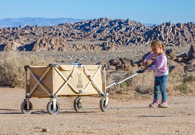 DOD Uma Foldable Wagon Cart with Wheels - Heavy Duty Collapsible Folding Wagon for All Outdoor Activities - Tan