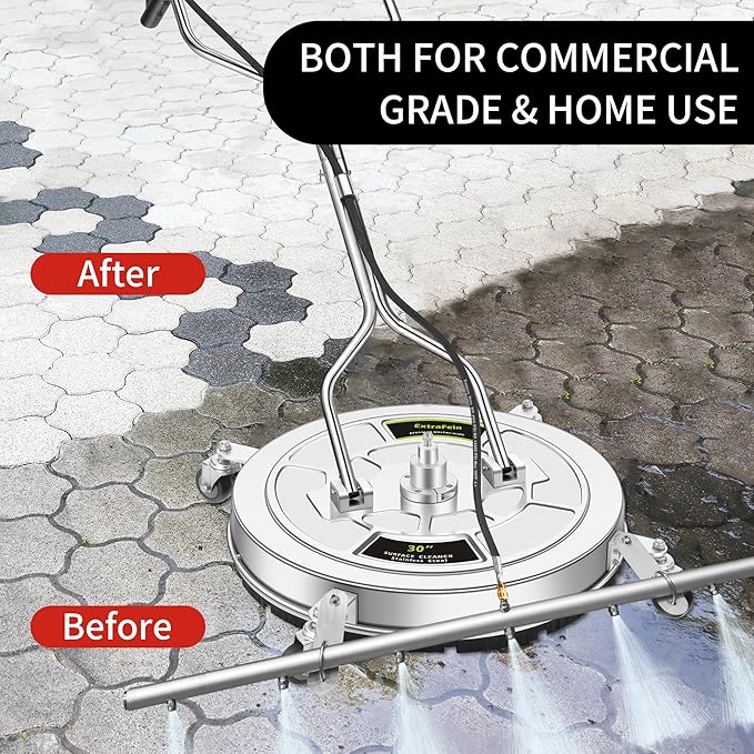 30" Pressure Washer Surface Cleaner Ultra with 7 Nozzles Water Broom, Stainless Steel Surface Cleaner for Pressure Washer, Dual Handle Power Washer Surface Cleaner for Concrete Driveway, 5000 PSI