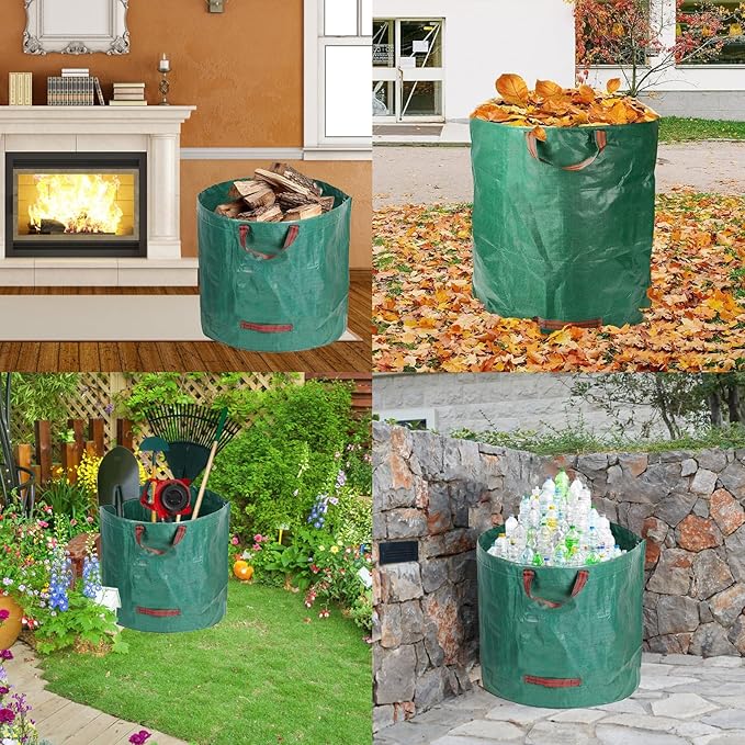 2 PCS 106 Gallon Yard Waste Bags, Reusable Lawn and Leaf Bags Heavy Duty Garden Bags with 2 Pair Gloves for Clean Up Outdoor Debris Leaves Grass Clippings