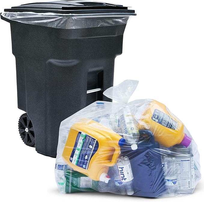 Tasker 95-96 Gallon Trash Bags, (Value Pack 50 Bags w/Ties) Extra Large Heavy Duty Clear Plastic Recycling Trash Bags, 90 Gallon, 95 Gallon, 96 Gallon, 100 Gallon (Clear)