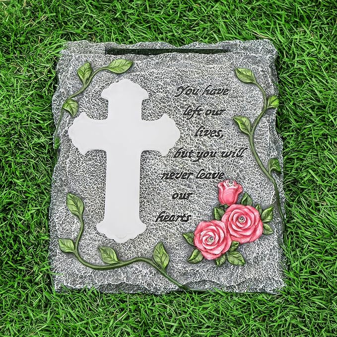 Cross Solar Lights Outdoor Garden Memorial Stepping Stone, IP65 Waterproof is Used for Walls or Lawns, A Touching Memorial Gift & Condolence Gifts Grave Decorations for Cemetery