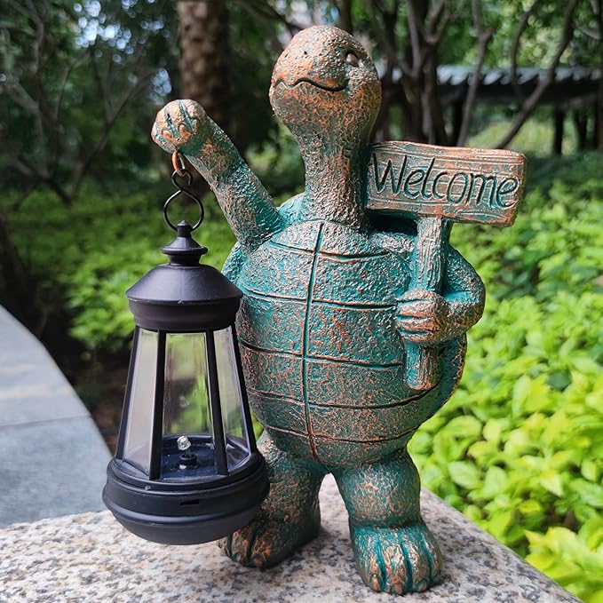 Turtle Garden Statue Outdoor Décor with Solar Lights Lantern,Turtle Solar Light Figurines Outside Decorations for Yard,Lawn,Patio, Balcony, Unique Housewarming Gifts