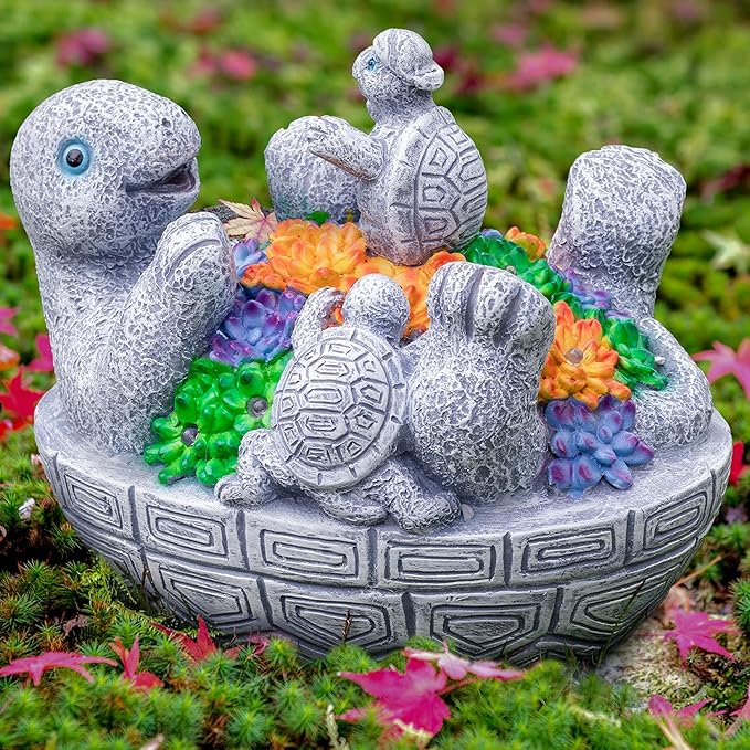 Solar Turtles for Outdoors with 8 LED Lights - Cute Turtle Statue with Baby for Yard Decorations Outdoor - Ideal for Anniversaries, Christmas, Birthdays, Gift for Mom - Garden Decor for Outside