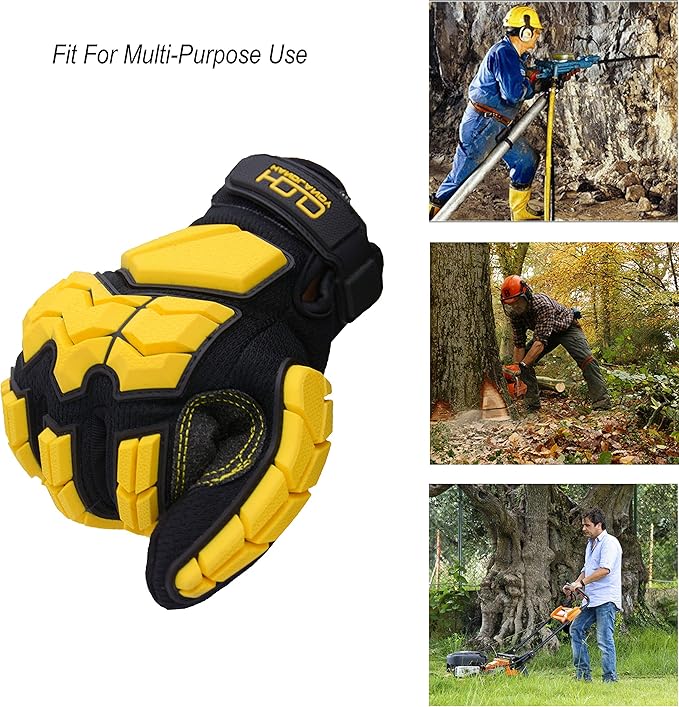 HANDLANDY Anti Vibration Gloves, SBR Padding, TPR Protector, Mechanic Work Gloves (Large, Black)