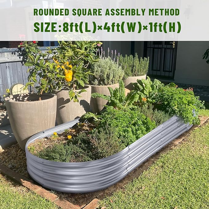 Land Guard 2Pcs Galvanized Steel Raised Garden Bed,8×4×1 ft Large Metal Raised Planter Beds, Aluminum Raised Garden Bed for Vegetables.…