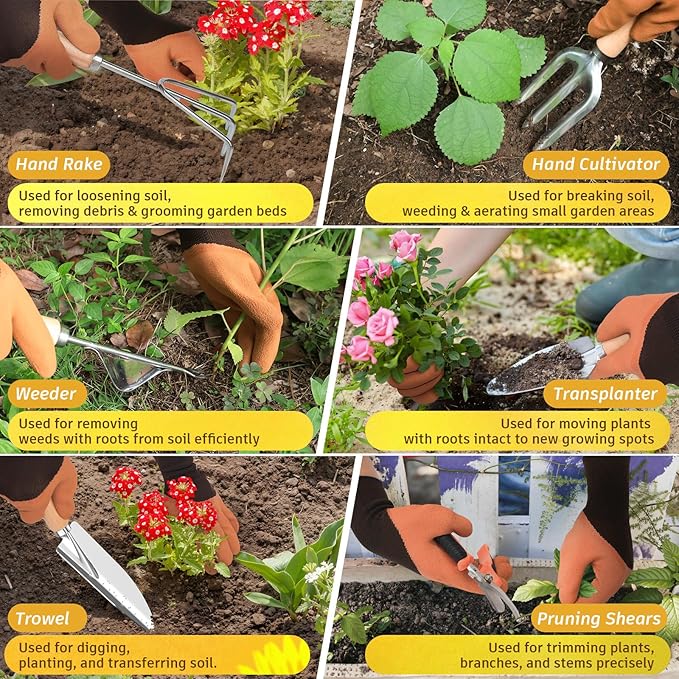 22Pcs Gardening Tools Set for Women Heavy Duty Garden Hand Tools Yard Work Tools Gardener Gifts Gardening Accessories with Tools Bag/Shovel/Mat/Plant Labels/Gloves