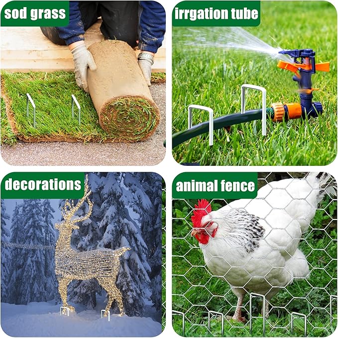 Landscape Staples 6 Inch Garden Stakes Galvanized Garden Staples Pins Anti-Rust Ground Stakes for Weed Barrier, Irrigation Tubing Hose, Yard Lawn SOD, Landscape Fabric, Decoration (16 Pack)