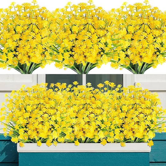 24 Bundles Artificial Flowers for Outdoor,UV Resistant No Fade Fake Plastic Flowers Faux Plants for Hanging Planters Decoration Indoor Outside Garden Porch Window Box Home Wedding Farmhouse