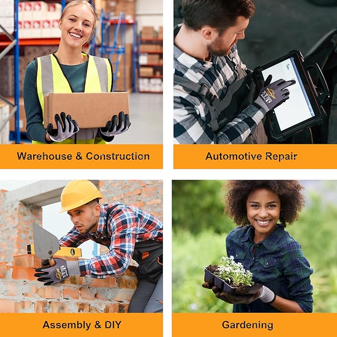 TitanFlex Work Gloves Microfoam Nitrile Coated Men Women, Safety Warehouse Gloves with Grip, Touchscreen, Seamless Knit Nylon