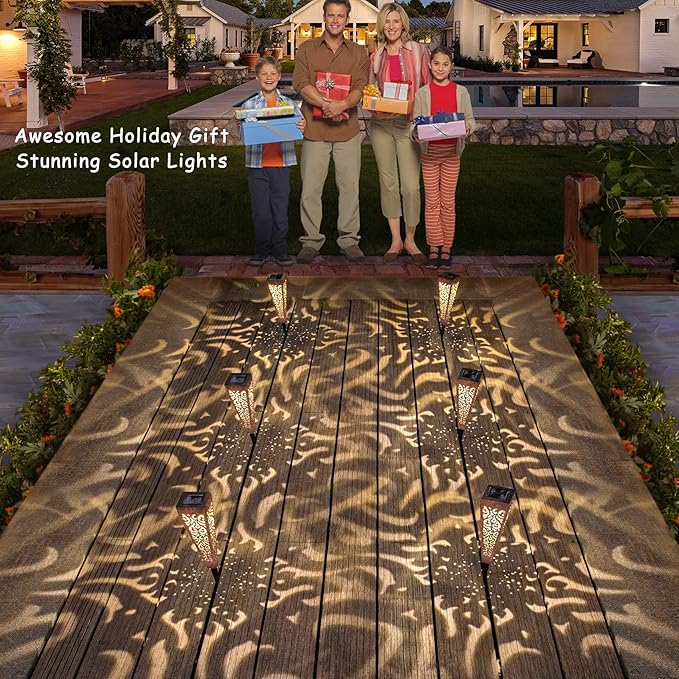 6Pcs Solar Lights Outdoor Pathway Garden Stakes Lights Waterproof LED for Patio, Walkway, Lawn Decorations,Christmas Gifts for Mom Dad (Copper)