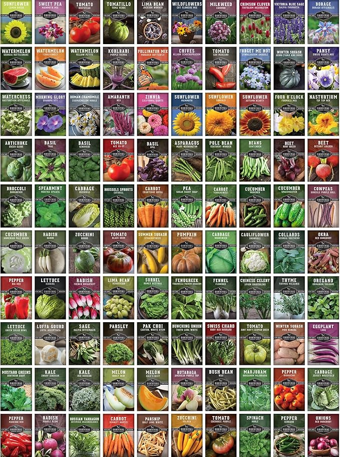 Survival Garden Seeds Farmer Seed Vault - 100 Packets Non-GMO Heirloom Vegetable, Fruits, Herb Seed Varieties for Planting a Victory Garden - Plant & Grow Survival Food - Emergency Preparedness Gear