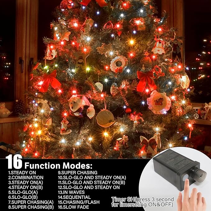 66ft Christmas Decorative Mini Lights, 200 LED Transparent Wire Fairy Starry String Lights Plug in, 12 Lighting Modes for Outdoor Xmas Tree Wedding Party Decoration (White and Multicolor)