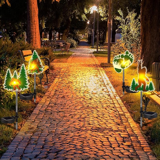 Retisee 4 Pack Bigfoot Outdoor Sign Solar Lights with Stakes Yard Decorations Waterproof Big Foot Lights for Garden Lawn Patio Porch Pathway Decor