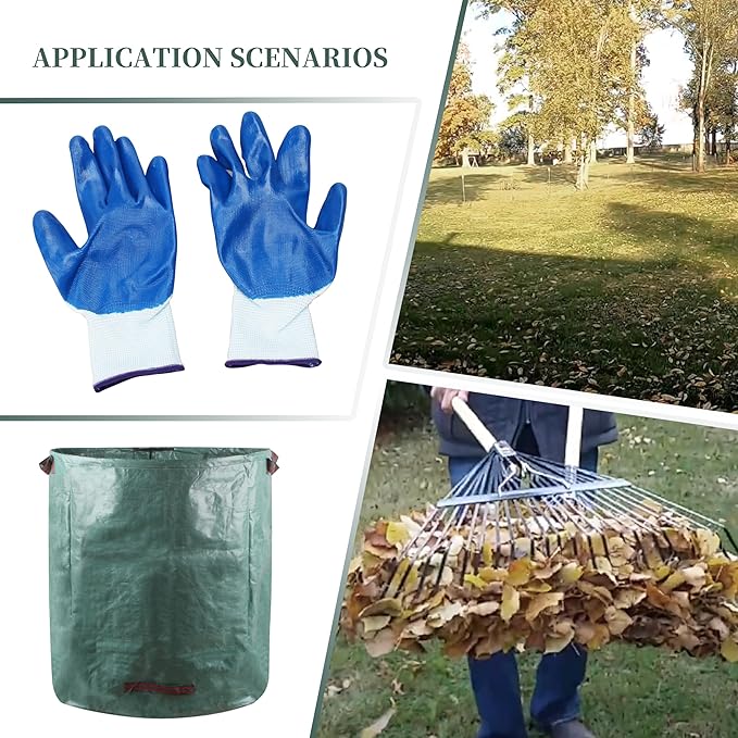 3-Pack 72 Gallons Heavy Duty Reusable Garden Bags with 2 Reinforced Handles & Gloves, Tear-Resistant Leaf Collection Bags for Yard Waste, Lawn Debris, Camping