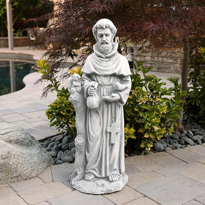 Alpine Corporation QFC102 Outdoor Saint Francis Garden Standing Statue, 31" Tall, Gray