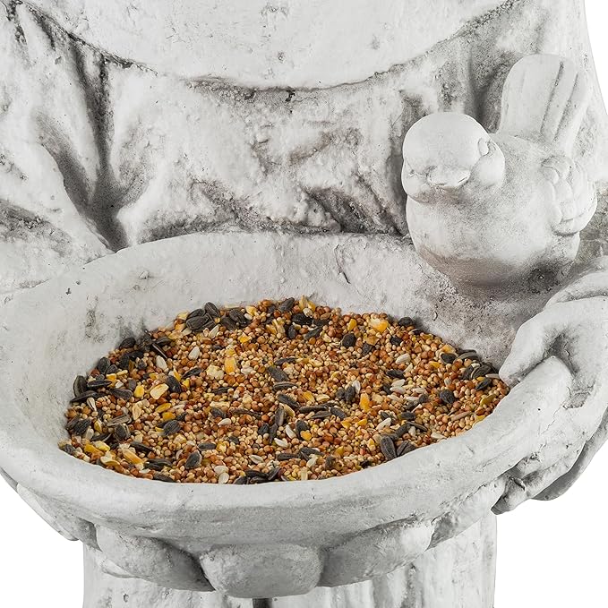 Alpine Corporation 45" Tall Outdoor Saint Francis Birdbath Statue Yard Art Decoration, Light Gray