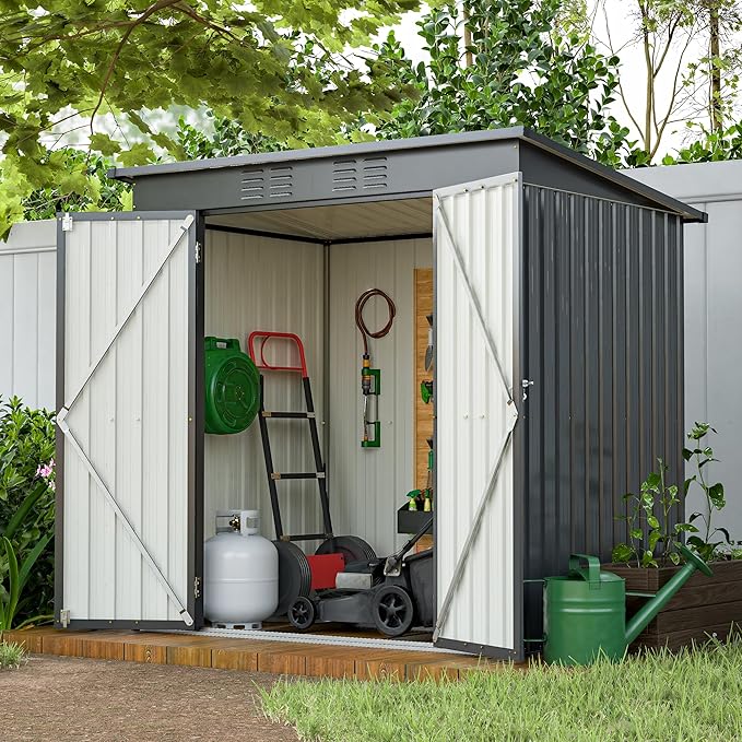 6X4 FT Outdoor Storage Shed, Waterproof Metal Garden Sheds with Lockable Door, Steel Tool Storage Buildings Shed & Outdoor Storage House for Garden, Backyard, Patio, Lawn, Trash Cans(Black)