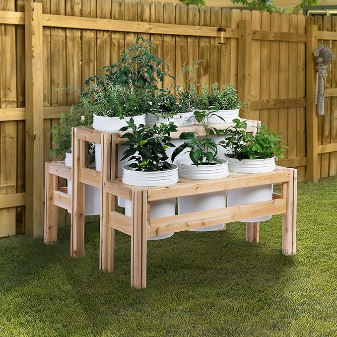 Greenes Fence Two-Tiers Nine Bucket Elevated Cedar Wood Garden Frame, 43 in. x 43 in. x 30 in. - Made in USA with North American Cedar