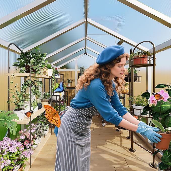 6 x 10 ft Greenhouse, Greenhouses for Outside, Polycarbonate Greenhouse with Aluminum Frame, Lockable Door and Ajustable Roof Vent for Backyard, Green Houses for Outside Garden Backyard, Patio