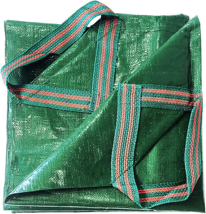 7x7 Ft Yard Garden Leaf Tarp W/ 4 Handles Waterproof Tarp for Sandbox Cover,Outdoor Tarpaulin,Lawn Debris,Landscape Pruning,Leaf Hauler,Tent Footprint,Camping Tent Mat,Patio Table,Yard Fire Pit Cover
