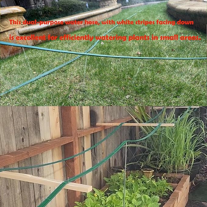 Watoo 2025 25 FT Flat Sprinkler Hose for Lawn Watering Garden Soaker Hose with Holes, Heavy Duty Lightweight No-Kink Water Hose with Stakes, Irrigation Hose, Great Fun for Kids and Dog