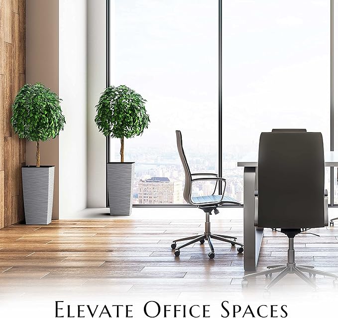 Mueller M-Resin Heavy Duty Tall Planter, Indoor/Outdoor Grande Plant, Tree, Flower Pot, 2-Piece Set, 18”, Modern Design, Built-in Drainage, Light Grey